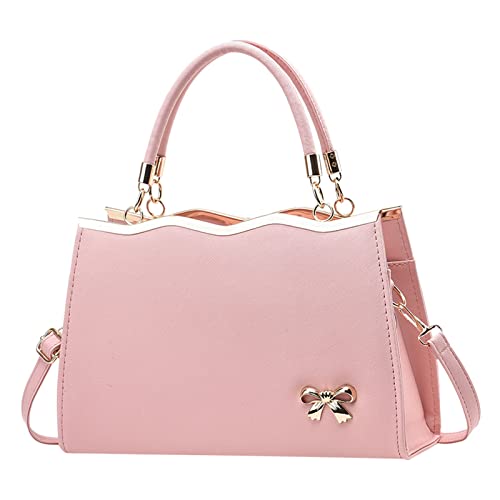 Braune Handtasche Damen Umhängetasche Elegant Frauen Damen Trendy Bow Fashion Sport Messenger Schulter Handtasche mit Reißverschluss Und Taschen (Pink,One Size) von Generisch