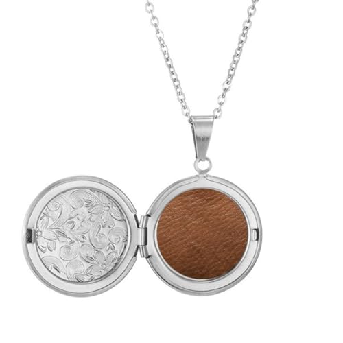 Braunes Leder-Medaillon-Halskette für Bild, Schmuck, Geburtstagsgeschenk von Generisch