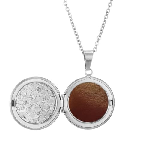 Braunes Leder-Medaillon-Halskette für Bild, Schmuck, Geburtstagsgeschenk von Generisch