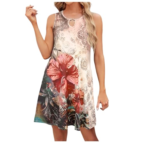 Brautjungfernkleider VEUNCOS Sommerkleid Damen Knielang Boho Ärmellos Tunika Kleid Freizeit Swing Strandkleider Mit Taschen Damen Kleider A Linie Wadenlang (Yellow, XXL) von Generisch