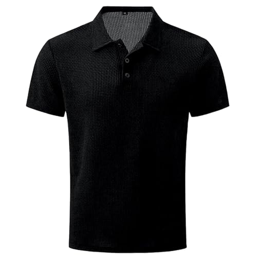 Breeze Shirts for Men,Breeze Polo Shirt,Ultra Comfortable Textured Breathable Refreshing Silky (Black,L) von Generisch