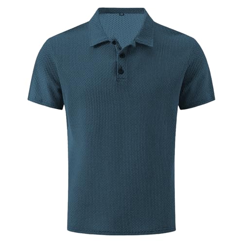Breeze Shirts for Men,Breeze Polo Shirt,Ultra Comfortable Textured Breathable Refreshing Silky (Denim Blue,L) von Generisch
