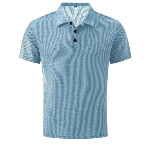 Breeze Shirts for Men,Breeze Polo Shirt,Ultra Comfortable Textured Breathable Refreshing Silky (Light Blue,XXL) von Generisch