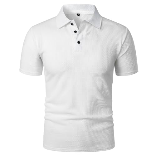 Breeze Shirts for Men,Breeze Polo Shirt,Ultra Comfortable Textured Breathable Refreshing Silky (White,L) von Generisch