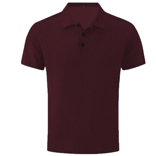 Breeze Shirts for Men,Breeze Polo Shirt,Ultra Comfortable Textured Breathable Refreshing Silky (Wine red,3XL) von Generisch