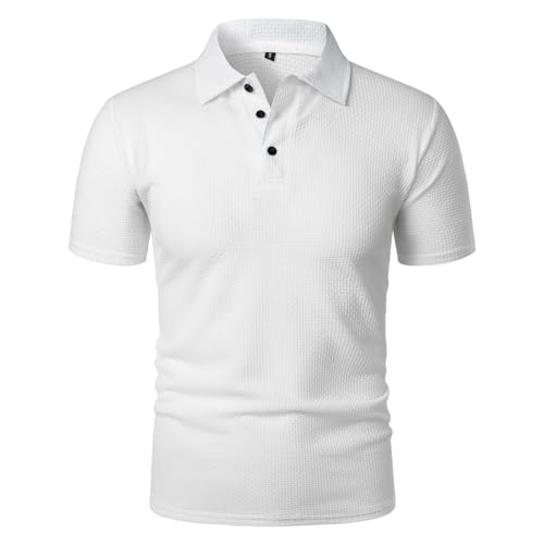 Breeze Shirts for Men Ultra Comfortable Polo Shirt Textured Breathable, Quick Dry Refreshing Silky (White,XXL) von Generisch