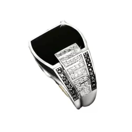 Breiter Männer Ring 14mm x 17mm, Moderner Ehering mit Zirkonia Steinen, Alltag & Party Eheringe, Schwarz Silber Wahl Größe 13 von Generisch