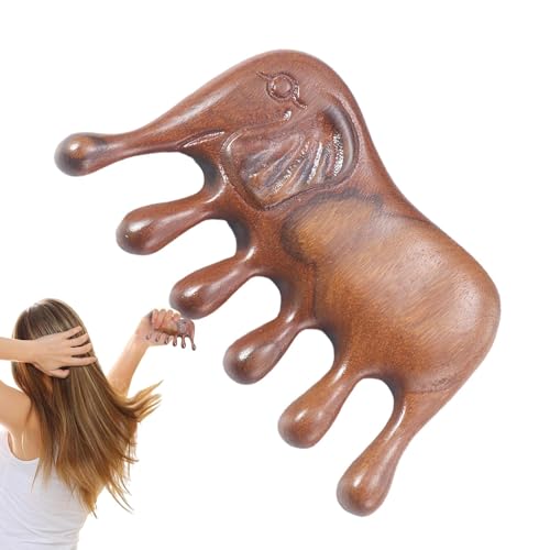 Breiter Zahnkamm aus, Massagekamm aus | Elefantenförmiger Massagekamm mit runden Spitzen,Leichter, handgefertigter, statischer Holzkamm mit breiten Zähnen aus Sandelholz für Männer und Fraue von Generisch
