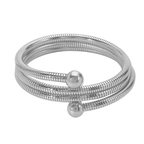 Breites Armband im Vintage-Stil mit 3 elastischen Ketten, klobiger Metallschmuck für Damen Perlen-Armband (B, 6cm) von Generisch