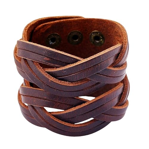 Breites Lederarmband Unisex Geflochtener Armreif Punk Rock Vintage Mehrlagige Manschettenarmbänder Breiter Verstellbarer Druckknopf Für Männer Frauen Schmuck Geschenk Schwarz von Generisch