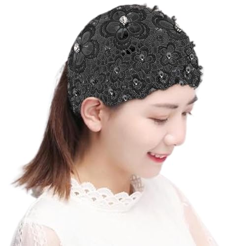 Breites Spitzenstirnband, Spitzenstirnbänder für Frauen - Breite elastische Stirnbänder mit floraler Perlenspitze - Böhmischer Kopfschmuck für Frauen und Mädchen, Haarschal für Yoga, Training, Fitness von Generisch