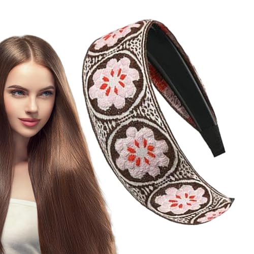 Breites Stirnband, Boho Stirnbänder, Blumenkranz Boho Kopfbedeckung, Retro Ethno Stil Haarband, Schal Floral besticktes Stirnband Mädchen, besticktes Stirnband für die meisten Frisuren von Generisch