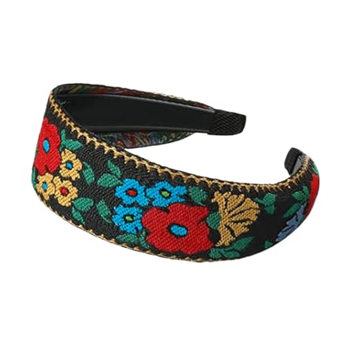Breites Stirnband, Boho Stirnbänder, Blumenkranz Boho Kopfbedeckung, Retro Ethno Stil Haarband, Schal Floral besticktes Stirnband Mädchen, besticktes Stirnband für die meisten Frisuren von Generisch