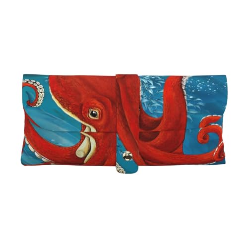 Brillenetui mit Oktopus-Muster, tragbar, Leder, Rot / Blau, mehrfarbig, One size von Generisch