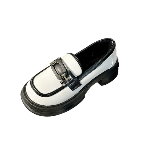 Britische Lederschuhe für Frauen Frühling Plateau Slip On Loafers Retro weiße Schuhe Damen Schuhe Keilabsatz Geschlossen (White, 39) von Generisch