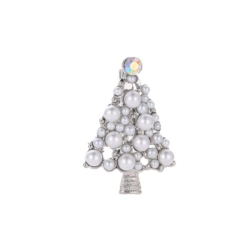 Brosche Elegante stilvolle modische Perlen-Weihnachtsbaum-Brosche, festliches Atmosphären-Accessoire Praktische Elegante Schal Clip Damen (A, One Size) von Generisch