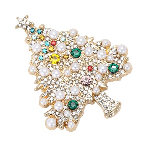 Brosche Für Damen Und Kleider | Vintage Strassstein Perle Weihnachtsbaum Brosche,Festliche Damen Schmuck Geschenk - Schal Mantel Bluse Hut Anzug Party Geschenk von Generisch
