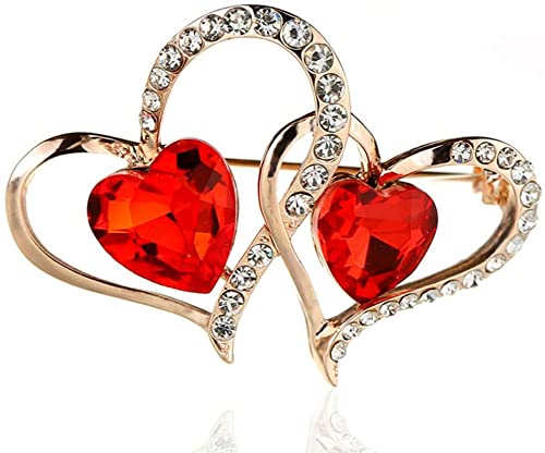 Brosche mit Doppelherzen und Kristalllegierung, für Hochzeit, Bankett, Brautschmuck, für Damen, geschickt und professionell von Generisch