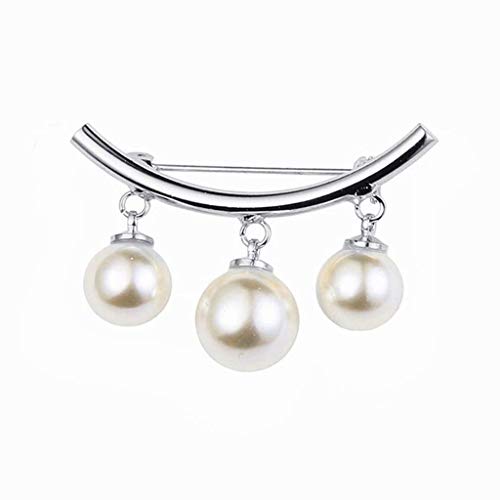 Brosche mit Kunstperlen, für Damen, Cardigan, Pullover, Bluse, Schal, Clip, Silber, 38 x 25 mm, langlebige Verarbeitung von Generisch
