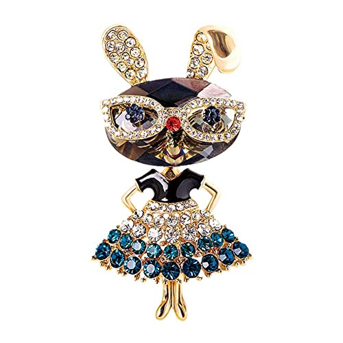 Broschen für Frauen, Retro-Schmuck, moderne Cartoon-Brille, Kaninchen-Brosche, Kleidung, P9 x 1, Oster-Brosche, niedliches Anstecknadel, Zubehör, Häschen, Größe, Legierung, Strass von Generisch