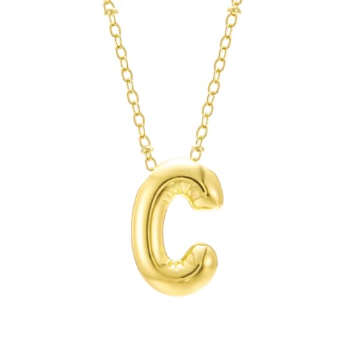 Bubble Letter Necklace Gold Initial Necklaces for Women Trendy Chunky Charm Pendant Jewelry Birthday Teen Her Mom Grandma Wife Sister Halsketten Mädchen (C One Size) von Generisch