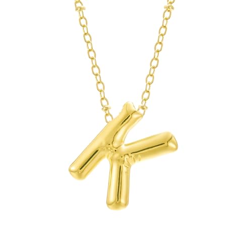 Bubble Letter Necklace Gold Initial Necklaces for Women Trendy Chunky Charm Pendant Jewelry Birthday Teen Her Mom Grandma Wife Sister Halsketten Mädchen (K One Size) von Generisch