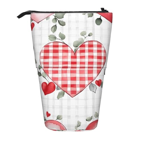 Büffelkariertes Herz-Federmäppchen, romantisches Stifteetui, Teleskop-Bleistifttasche, Pop-Up-Kosmetiktasche, Schreibwaren-Organizer für Schule, Büro, Reisen von Generisch