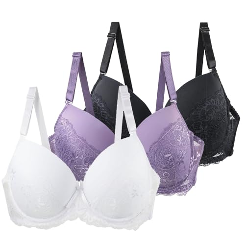 Bügelloser BH 3Er-Pack Damen BHS Frauen Größen Push-Up Leicht Perfekte Passform Klassische-BH Verstellbaren Trägern, Anti-Sagging Set Alltag Und Freizeit Himmelblau 75D von Generisch