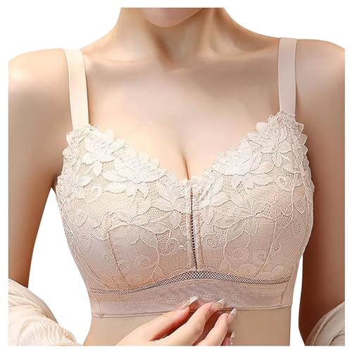 Bügelloser BH Spitze Bustier Damen Set DamenUnterwäsche In Übergröße Große Brust Kleiner Schlaffer Dünner PushUpVerstellBH Still Bustier Bügelloser Top Stütz BH Spitzen BH (34) von Generisch