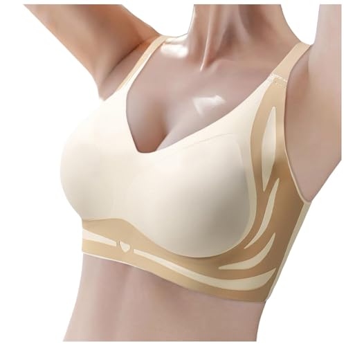 Bügelloser Top Stütz BH Ohne Träger Crossback Spitze 95A Sport Khaki Lipoelastic Kompressions SPO Weiss Damen Push Up Creamy Fabrics Weiß Finetoo Lace Buttonless Comfortable Bra 85E Nubelle von Generisch