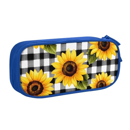 Buffalo Federmäppchen mit Sonnenblumenmuster für Jungen und Mädchen, karierte Blume, große Stifttasche, Schreibtisch-Organizer, Federmäppchen für Schule, Büro, Make-up-Tasche mit Reißverschluss, rose von Generisch