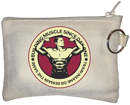 Building Muscle Since Day One Train Insane Or Remain The Same Bodybuilder Flex Small Wallet Coin Purse Beige, beige, Einheitsgröße von Generisch