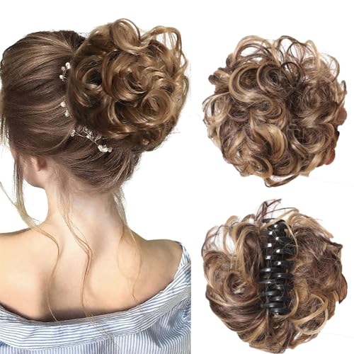 Bun Extension Clips, Claw Clip Messy Bun Hair Piece for Women Girls, Extensions Wavy Synthetic Curly Fake Bun Extension (Coffee Khaki) von Generisch