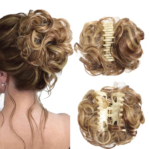 Bun Extension Clips, Claw Clip Messy Bun Hair Piece for Women Girls, Extensions Wavy Synthetic Curly Fake Bun Extension (Coffee Little Tan) von Generisch