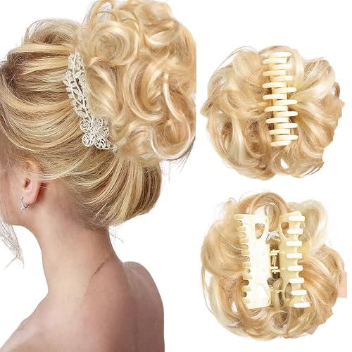 Bun Extension Clips, Claw Clip Messy Bun Hair Piece for Women Girls, Extensions Wavy Synthetic Curly Fake Bun Extension (Ginger Beige) von Generisch