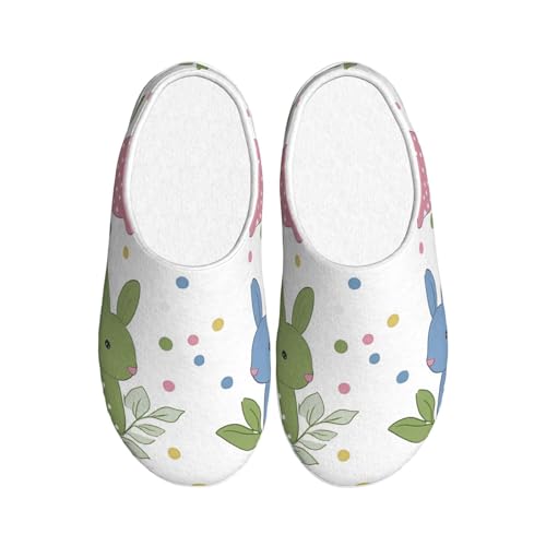 Bunny Dot Damen Hausschuhe Flanell Haus Pantoffeln für Herren Ostern rutschfest Warme Winterschuhe für Indoor Outdoor, mehrfarbig, X-Small Men/ X-Large Women von Generisch