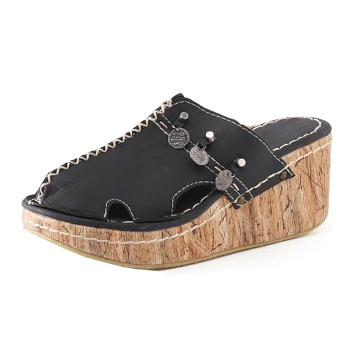 Bunte Damenschuhe Mode Damen Sommer Keilabsatz Atmungsaktive Slipper Runde Zehen Sandalen Hausschuhe Bequeme Strandschuhe Schuhe Damen Boots Schwarz Gefüttert (Black, 40) von Generisch