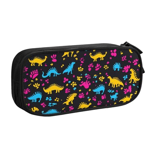 Bunte Dinosaurier-Federmäppchen für Jungen und Mädchen, Dino-Pfotenabdruck, große Stifttasche, Schreibtisch-Organizer, Federmäppchen für Schule, Büro, Make-up-Tasche mit Reißverschluss, Schwarz von Generisch