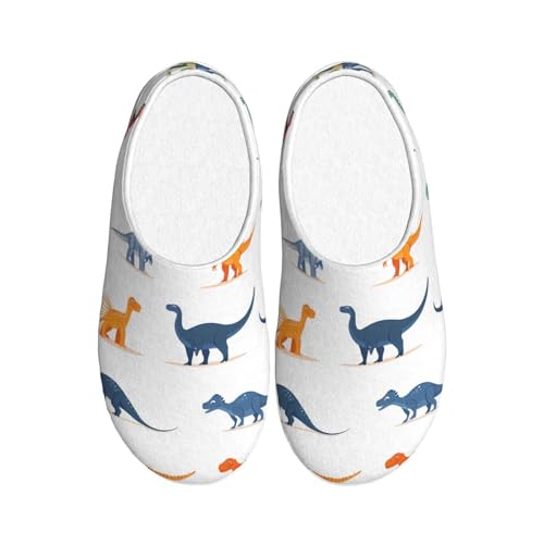 Bunte Dinosaurier-Hausschuhe für Damen, Flanell, Hausschuhe für Herren, Cartoon-Dino, rutschfest, warm, Winterschuhe für drinnen und draußen, mehrfarbig, X-Small Men/ Small Women von Generisch