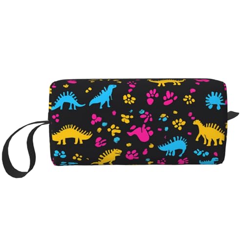 Bunte Dinosaurier-Make-up-Tasche, wasserabweisend, Reise-Kulturbeutel, Organizer für Damen und Herren, Dino-Pfotenabdruck, Kosmetiktasche mit Reißverschluss, tragbare kleine Werkzeugtasche von Generisch