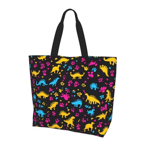 Bunte Dinosaurier-Tragetasche, Damen-Schulterhandtaschen, Dino-Einkaufstaschen, wasserabweisend, große Handtasche mit Innentasche, für Arbeit, Reisen, Schule von Generisch