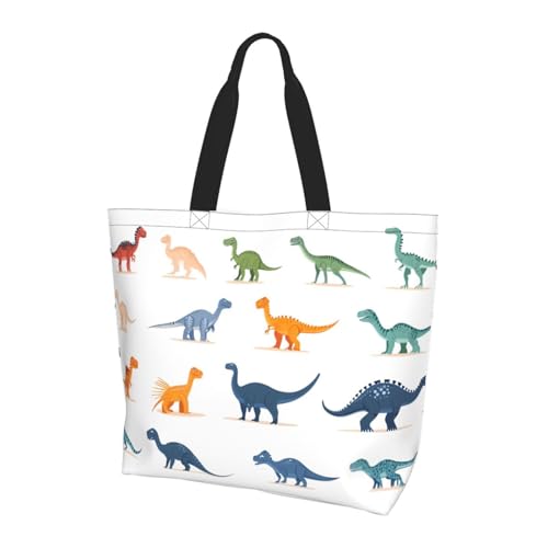 Bunte Dinosaurier-Tragetasche für Damen, Schulterhandtaschen, Cartoon-Dino-Einkaufstaschen, wasserabweisend, große Handtasche mit Innentasche für Arbeit, Reisen, Schule von Generisch