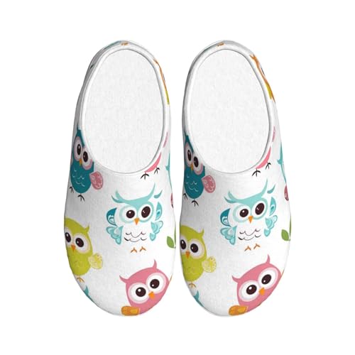 Bunte Eulenblätter, Damen-Hausschuhe, Flanell, Hausschuhe, Vogel, rutschfest, warm, Winterschuhe für drinnen und draußen, mehrfarbig, X-Small Men/ Large Women von Generisch