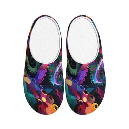 Bunte Oktopus-Tentakel, Damen-Hausschuhe, Flanell, Hausschuhe für Herren, Meer, Ozean, rutschfest, warm, Winterschuhe für drinnen und draußen, mehrfarbig, X-Small Men/ Large Women von Generisch