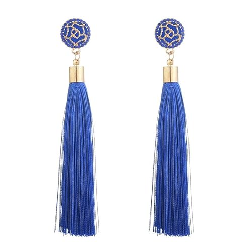 Bunte Quastenohrringe für Frauen, lange baumelnde Statement-Ohrringe, Modeschmuck für Geburtstag, Weihnachten, Valentinstag, Geschenk Silberne Einfädler Ohrringe (Blue, One Size) von Generisch