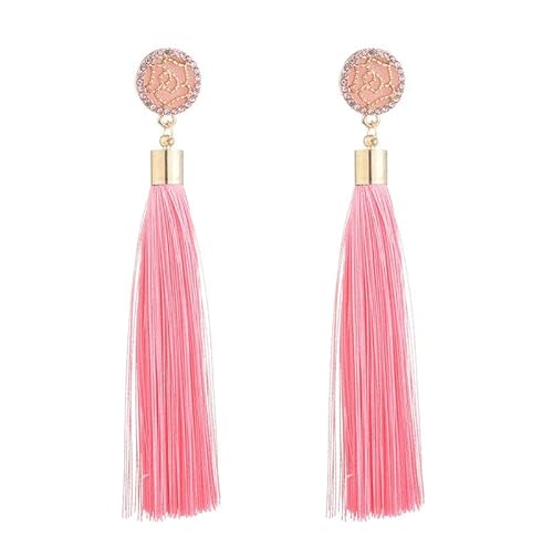 Bunte Quastenohrringe für Frauen, lange baumelnde Statement-Ohrringe, Modeschmuck für Geburtstag, Weihnachten, Valentinstag, Geschenk Silberne Einfädler Ohrringe (Pink, One Size) von Generisch