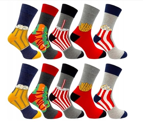 Bunte Socken Herre Lustige Socken Männer Motivsocken Kuschelsocken Wadenstrümpfe Socken Geschenke für Männer Frites, Hamburger 43-36 von Generisch