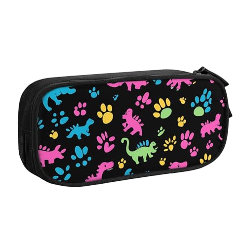 Buntes Dinosaurier-Federmäppchen für Jungen und Mädchen, Dino-Potenabdruck, großes Stifteetui, Schreibtisch-Organizer, Federmäppchen für Schule, Büro, Make-up-Tasche mit Reißverschluss, Schwarz von Generisch