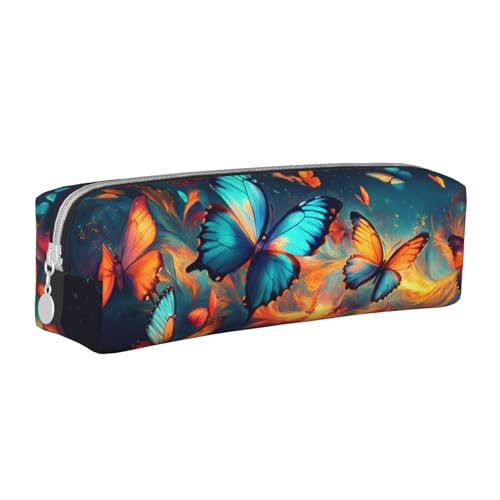 Buntes Schmetterling-Federmäppchen, tragbar, zylindrisches Federmäppchen mit Reißverschluss, Leder-Kosmetiktasche, weiß, Einheitsgröße, Schulrucksack Buntes Schmetterling-Federmäppchen, tragbar, zylindrisches Federmäppchen mit Reißverschluss, Leder-Kosmetiktasche, weiß, Einheitsgröße, Schulrucksack von Generisch