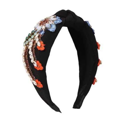 Buntes Turban-Stirnband für Damen, Strass, handgefertigt, Mittelknoten, Haar-Accessoire von Generisch